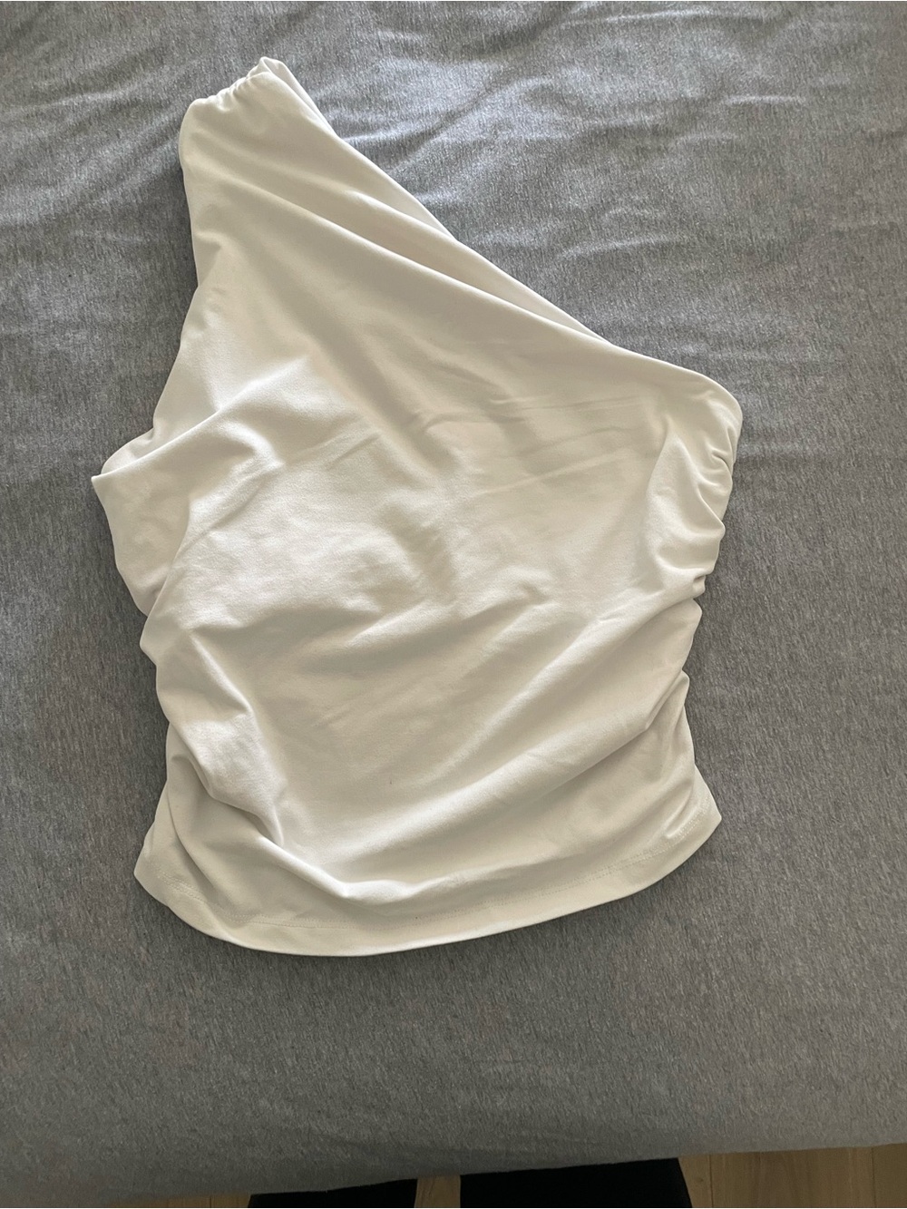 One-Shoulder White Ruched Women's Top